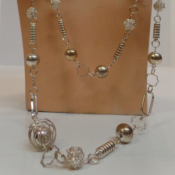 LBVRY Silvertone Multi-strand Necklace 28" - Picture 1 of 9